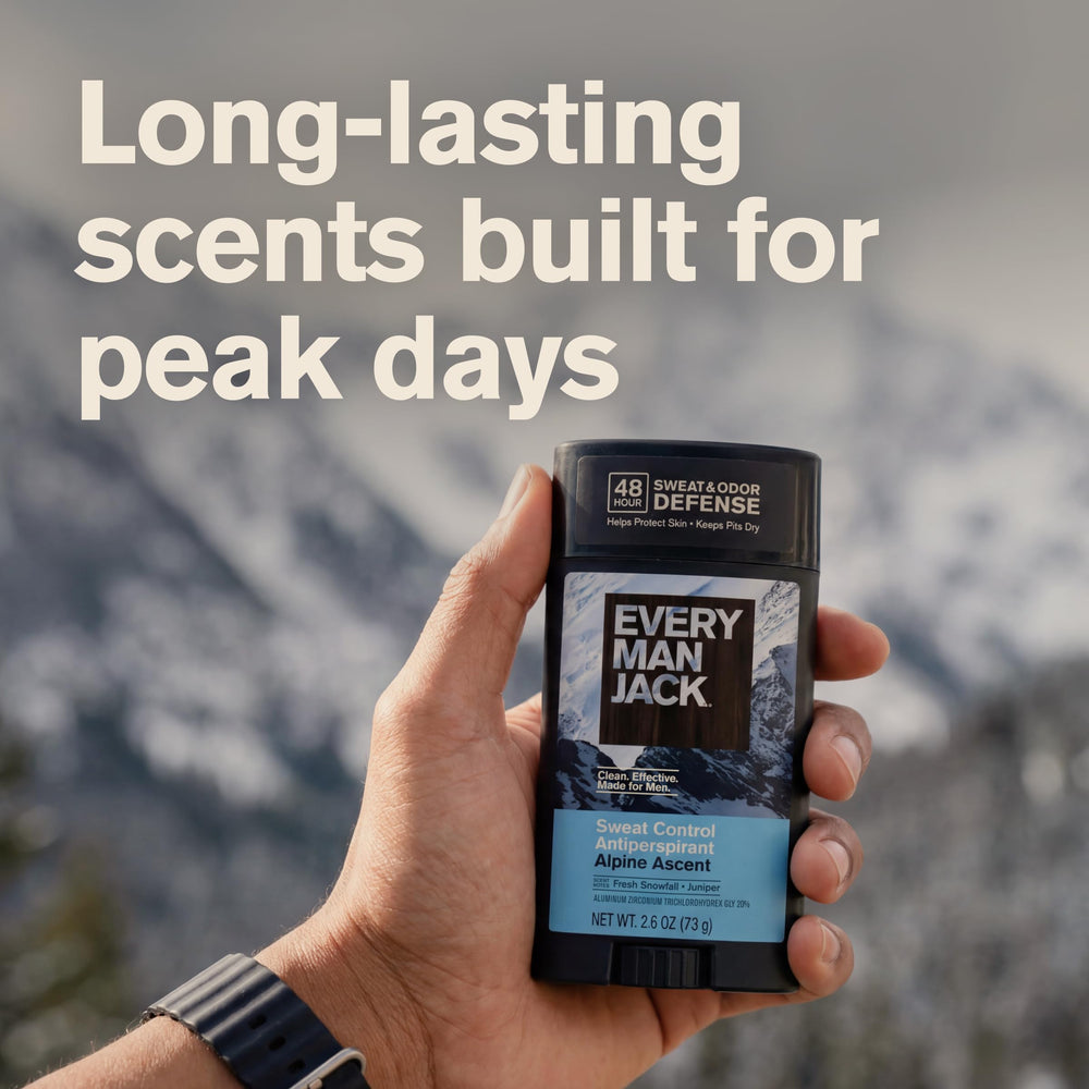 Every Man Jack two-pack styled with outdoor gear expressing long-lasting freshness benefit