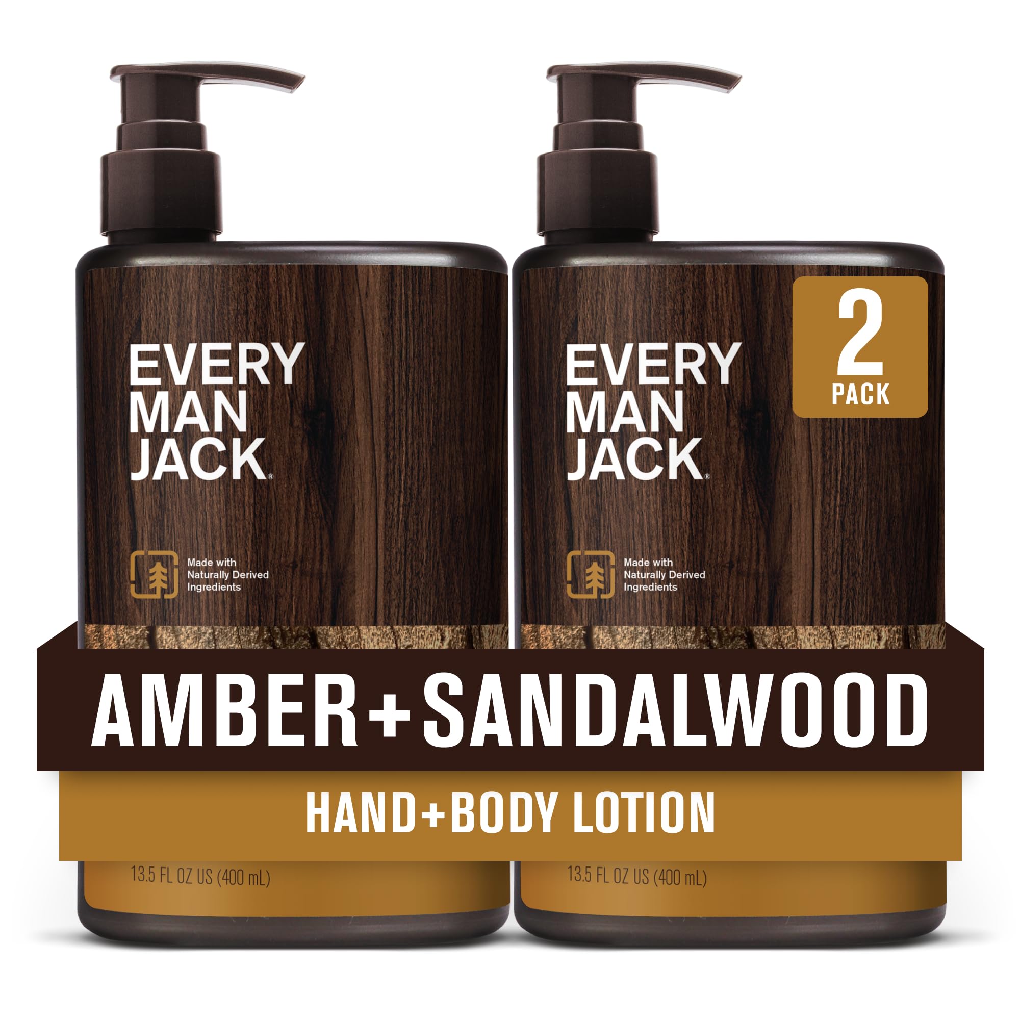 Every Man Jack front packaging highlighting amber sandalwood scent benefit