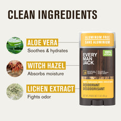 Every Man Jack label ingredients panel highlighting aluminum-free and no junk formulation