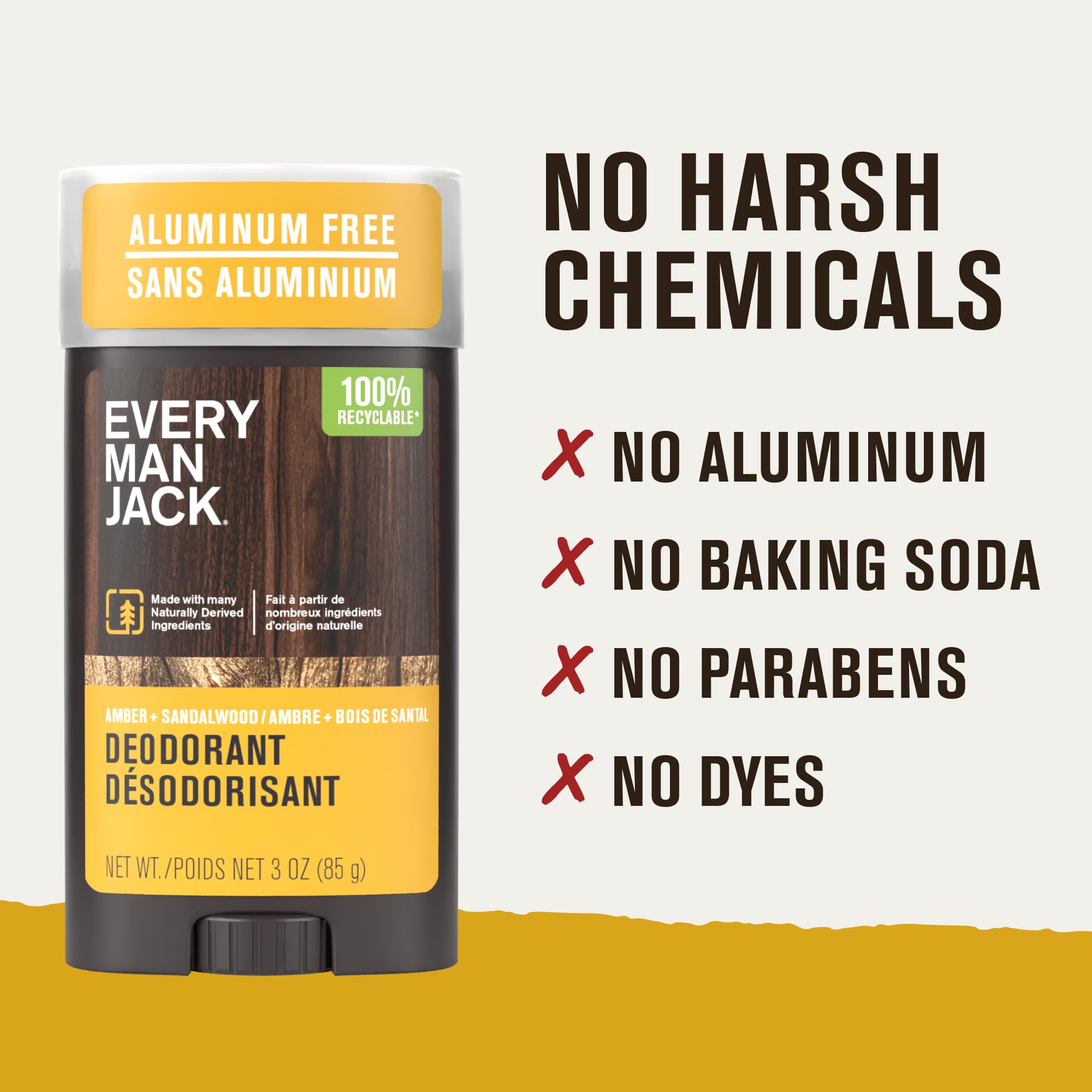 Every Man Jack deodorant held in hand for size comparison, travel-friendly benefit
