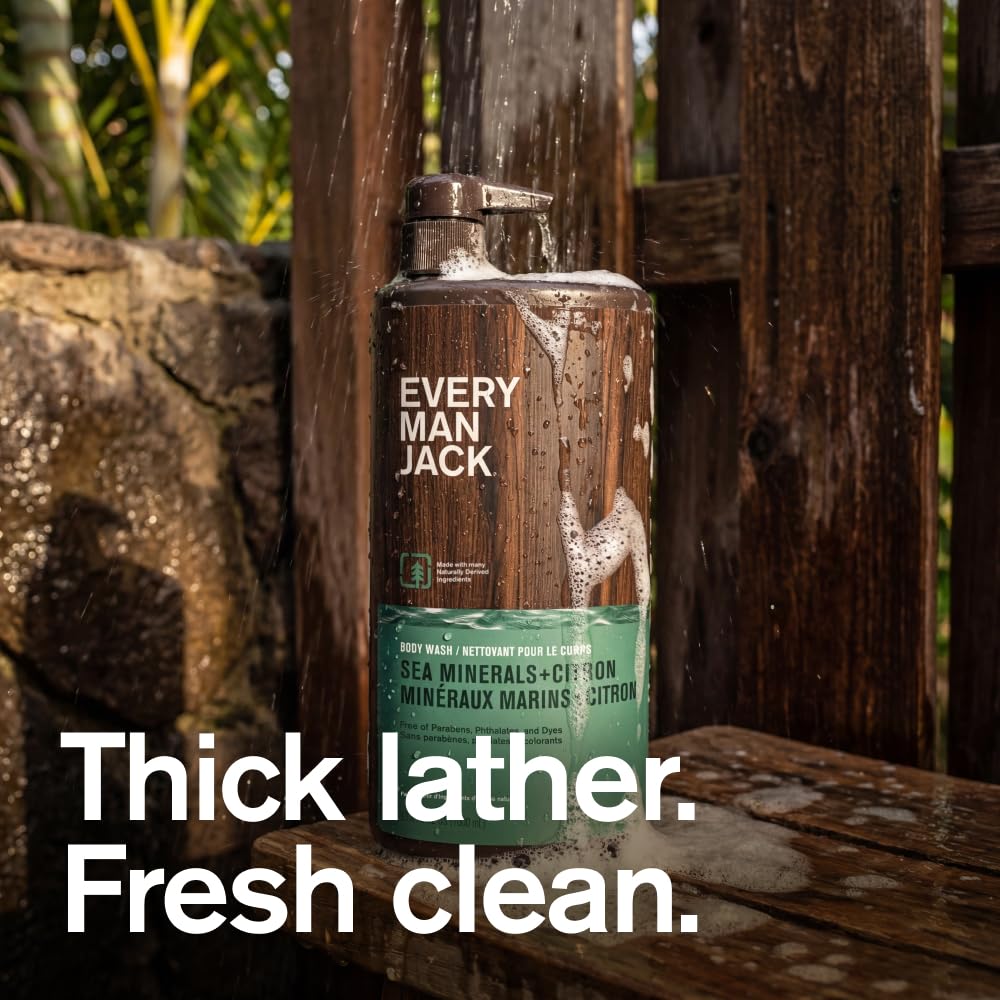 Every Man Jack back label with ingredients and directions for easy use and transparency