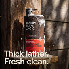 Every Man Jack back label close-up showing ingredients and clean formula benefits