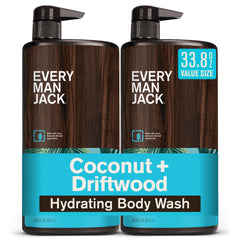 Every Man Jack front packaging showing bottle label and coconut driftwood scent benefit