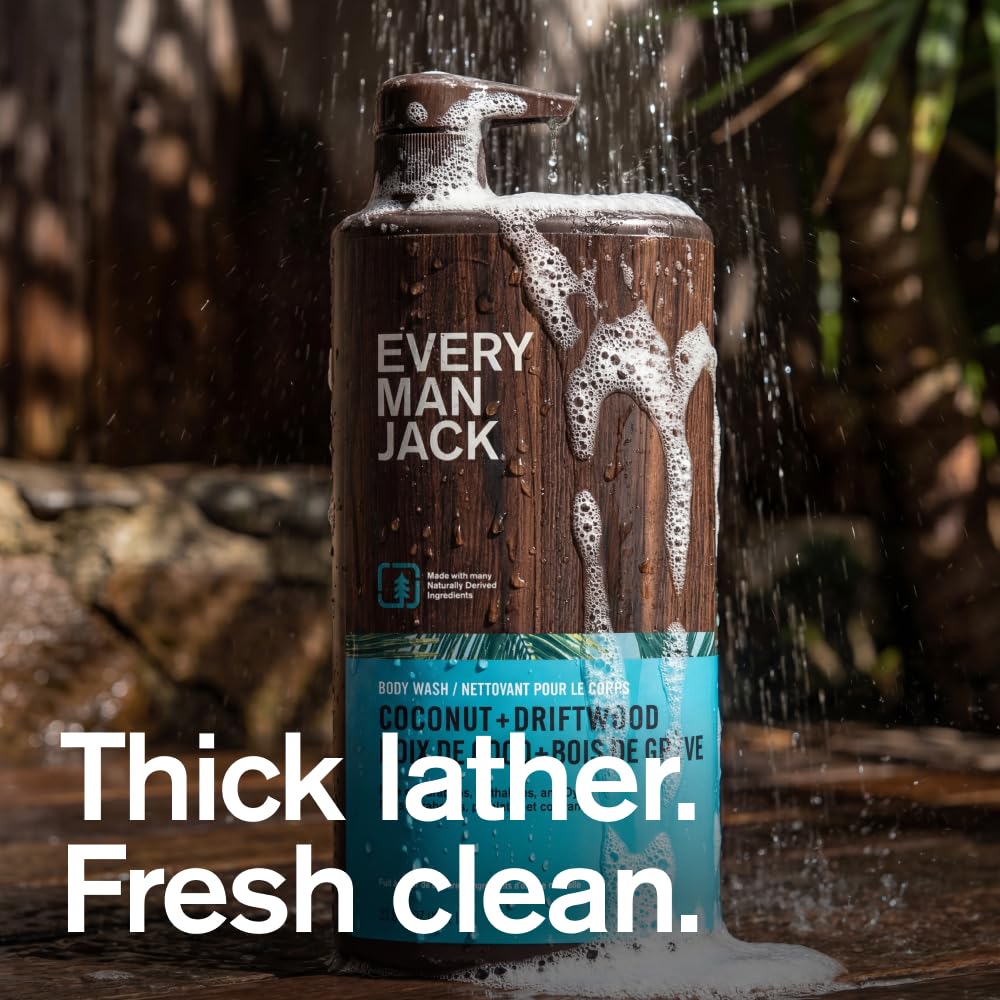 Every Man Jack pump top close-up for easy dispensing and quick shower use benefit