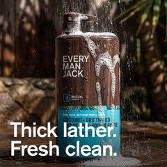 Every Man Jack pump top close-up for easy dispensing and quick shower use benefit