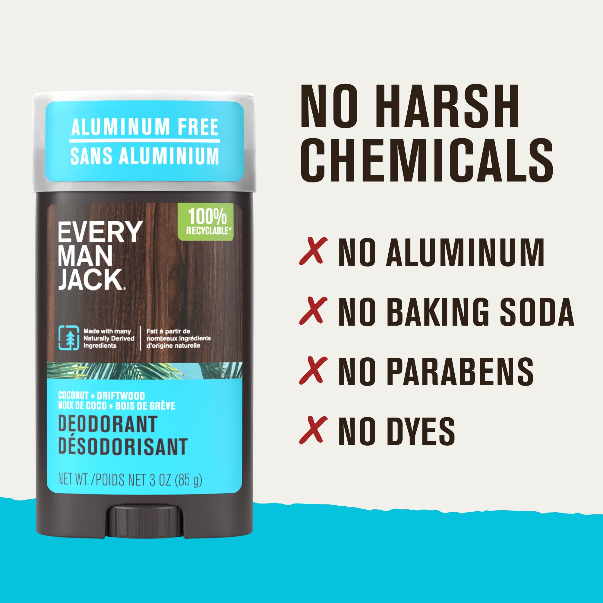 Every Man Jack recyclable flask icon and PCR plastic mark highlighting eco benefit