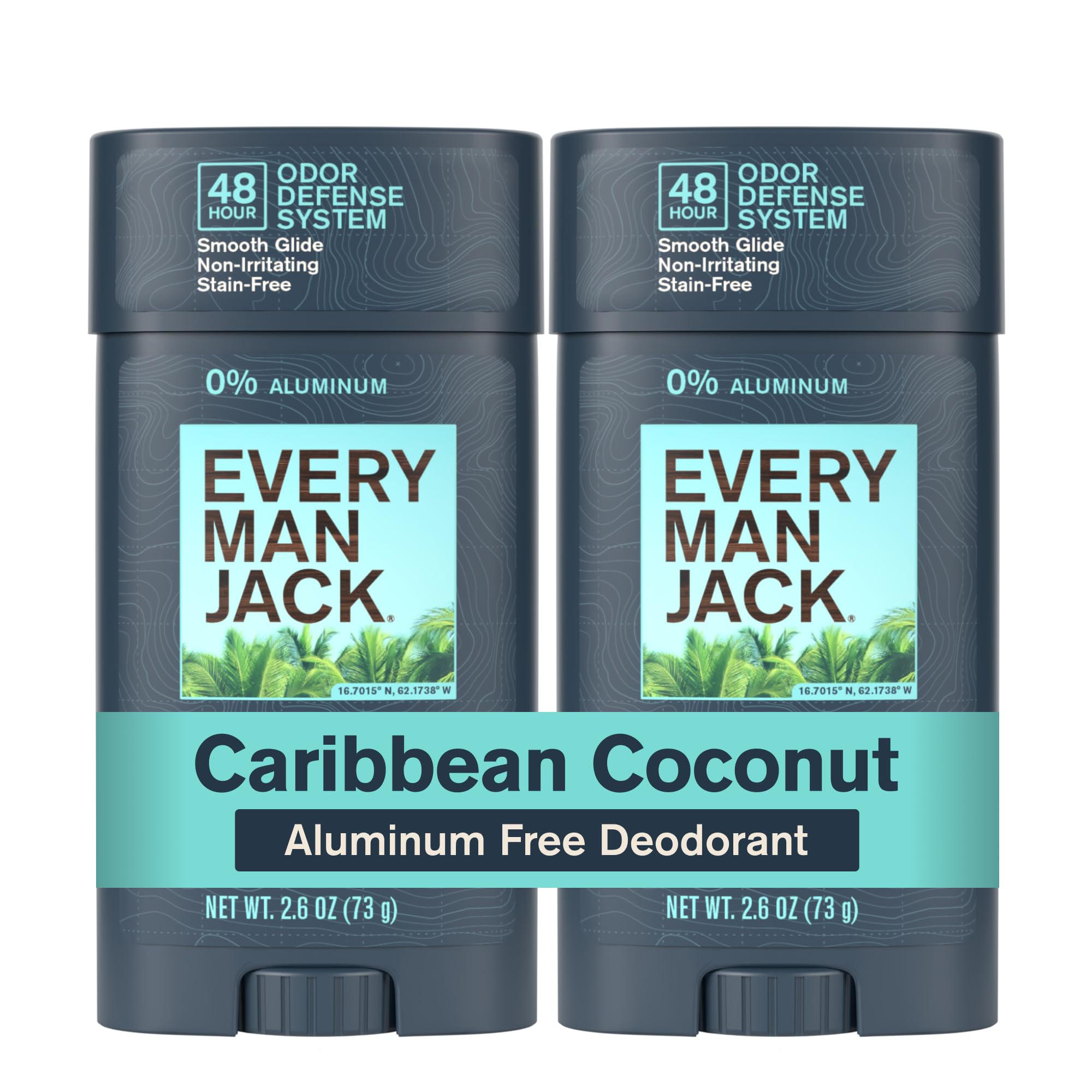 Every Man Jack front packaging showing coconut scent and two-pack convenience