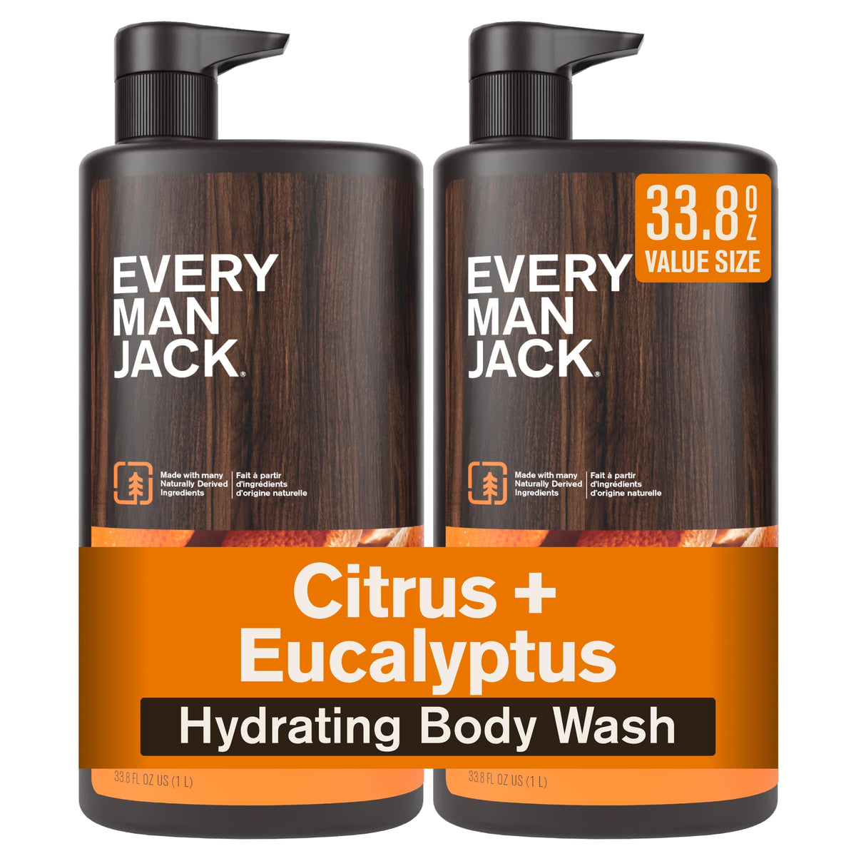 Every Man Jack front packaging showing two bottles and scent benefits