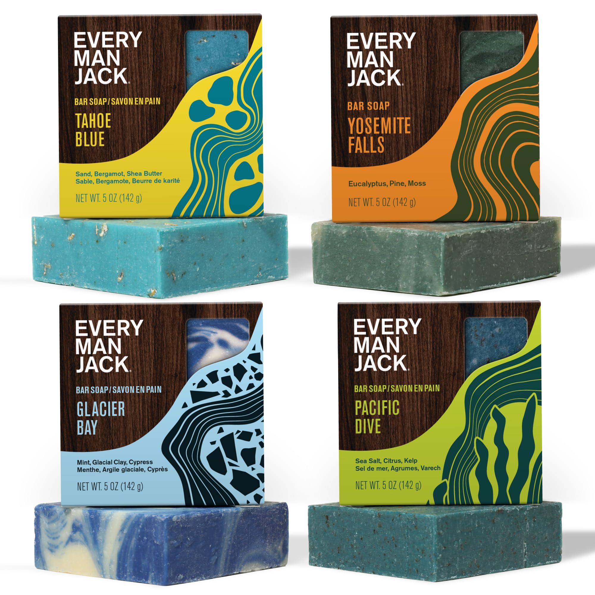 Every Man Jack front packaging showing four cold plunge bars and variety benefits