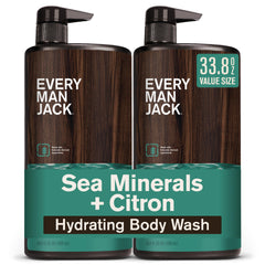 Every Man Jack front packaging showing Sea Minerals Citron scent and hydration benefit