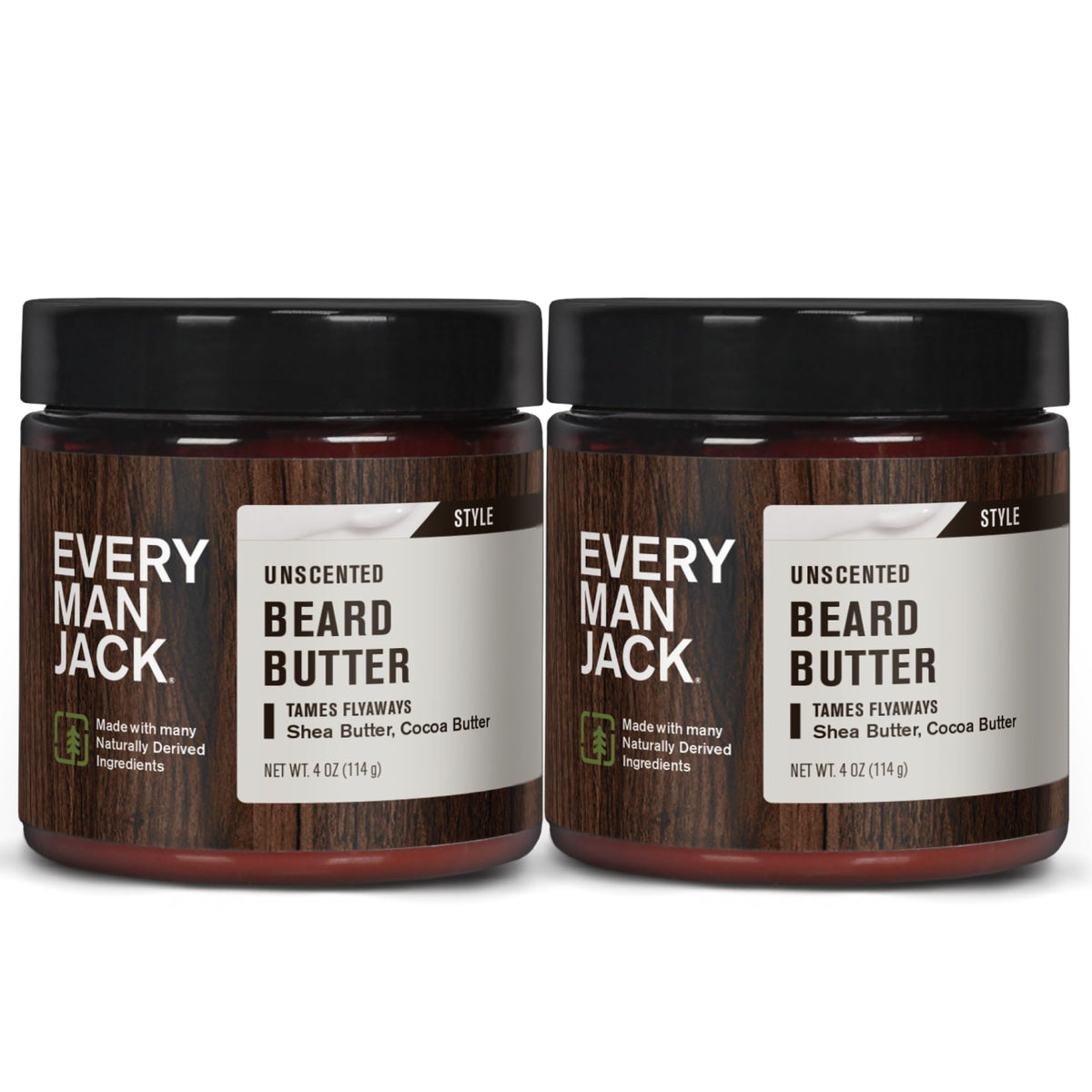Every Man Jack front packaging shows unscented beard butter benefits
