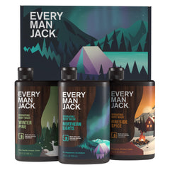 Every Man Jack front packaging of 3-pack showing winter scents and gift-ready look