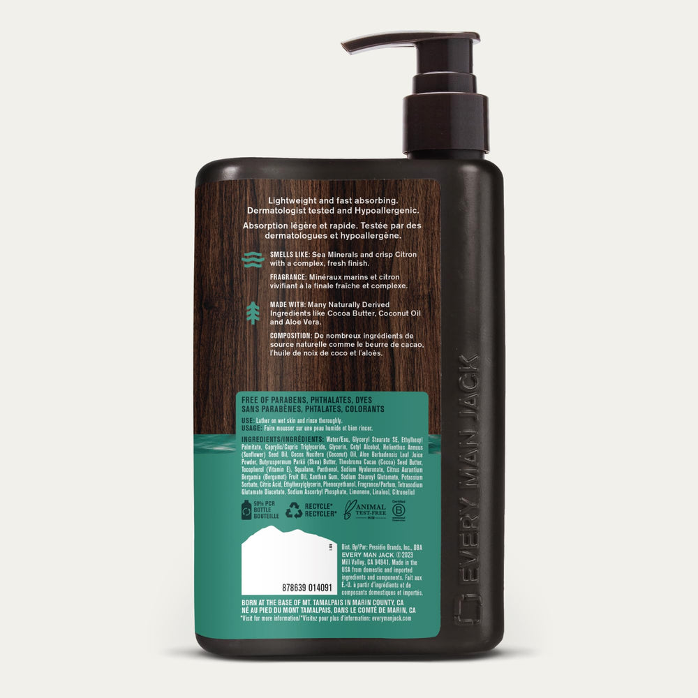 every man jack ingredients list close-up emphasizing naturally derived components