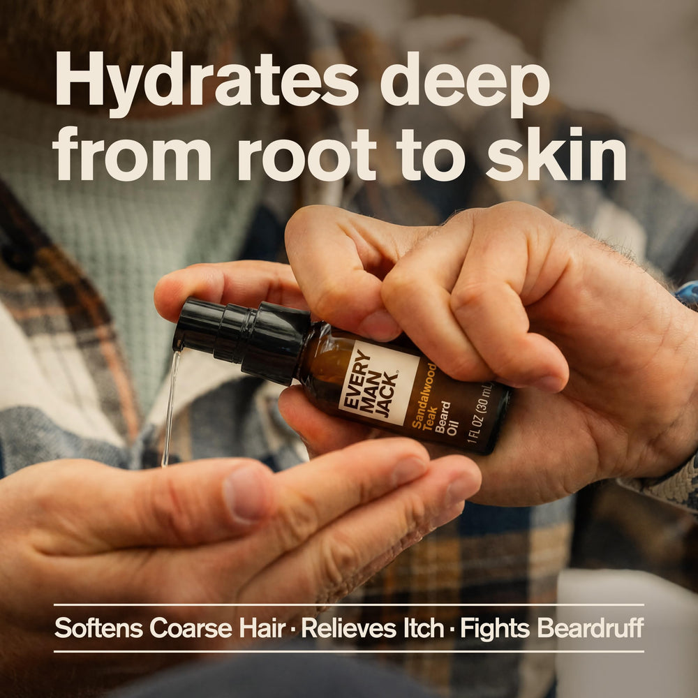 Every Man Jack bearded man outdoors illustrating warm sandalwood scent appeal