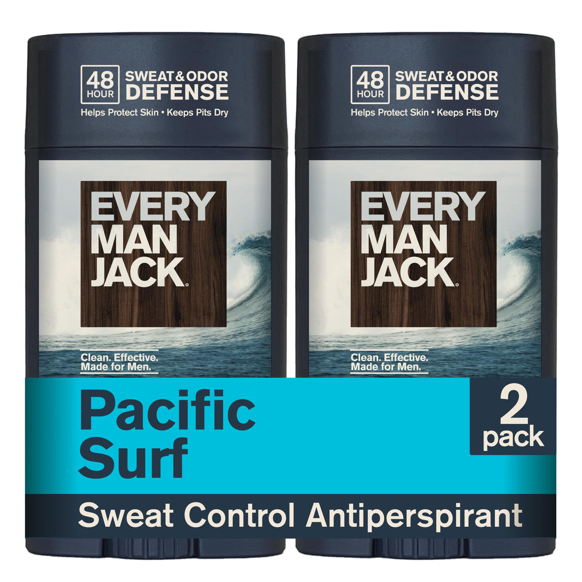 Every Man Jack front packaging showing Pacific Surf two-pack and clear branding