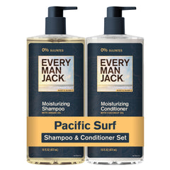 Every Man Jack front packaging showing two Pacific Surf bottles and clean design benefits