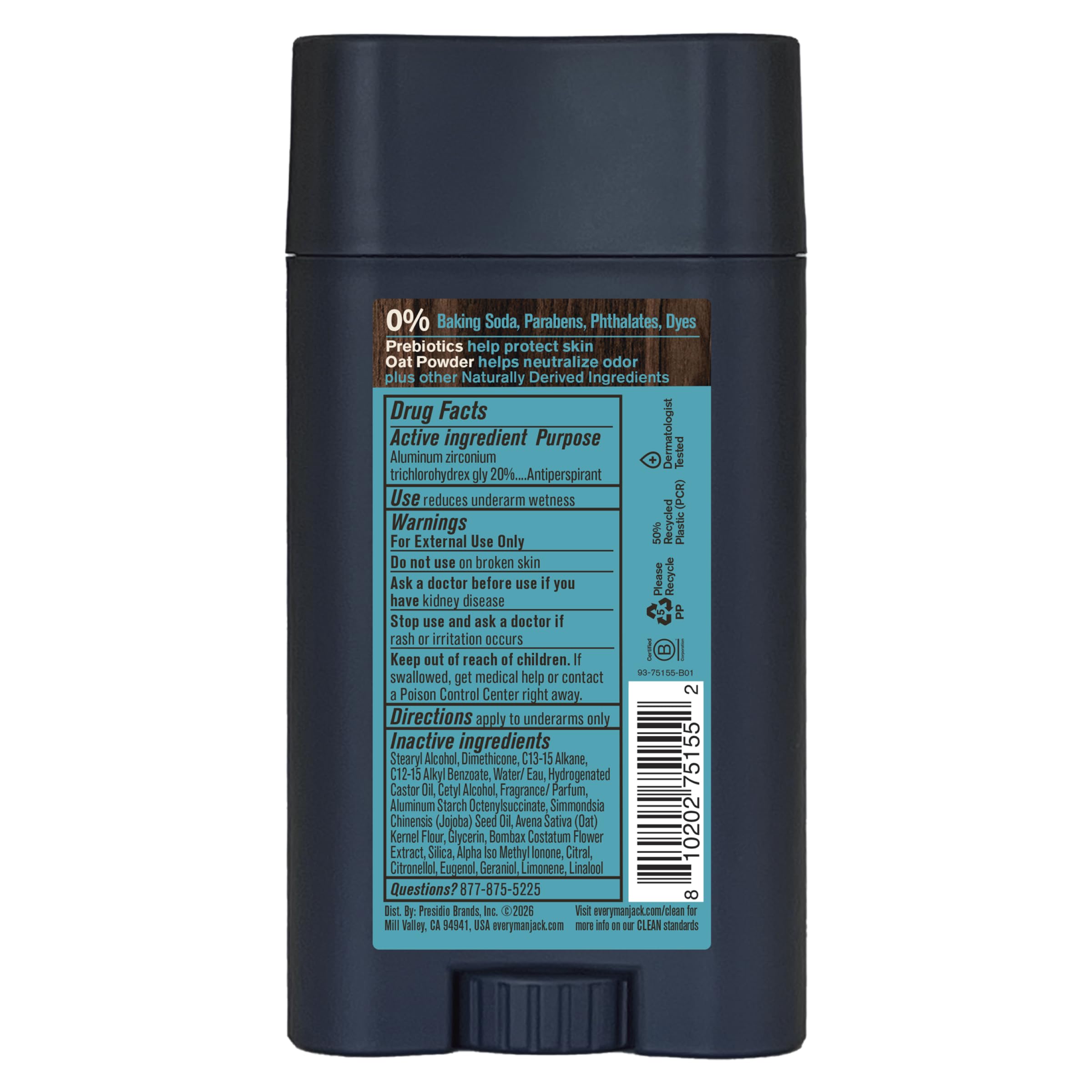 Every Man Jack stick beside clothing to show non-staining undergarment safety