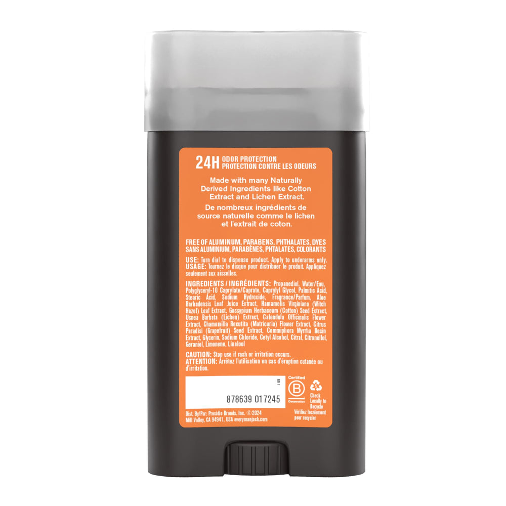 Every Man Jack citrus and eucalyptus props conveying invigorating scent benefit