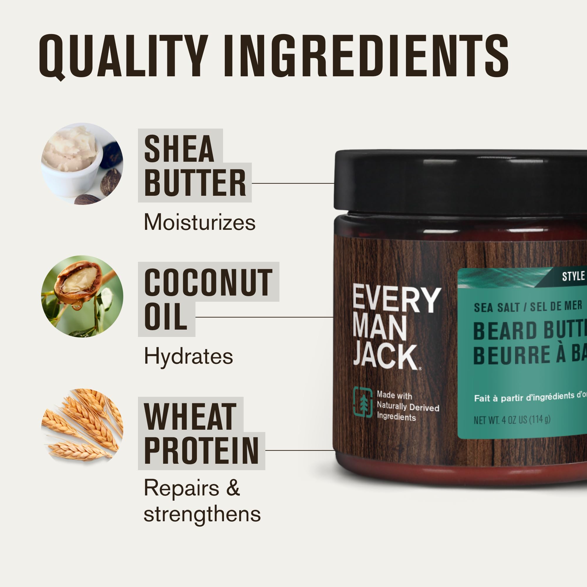 Every Man Jack label closeup listing plant-based ingredients for transparency benefit