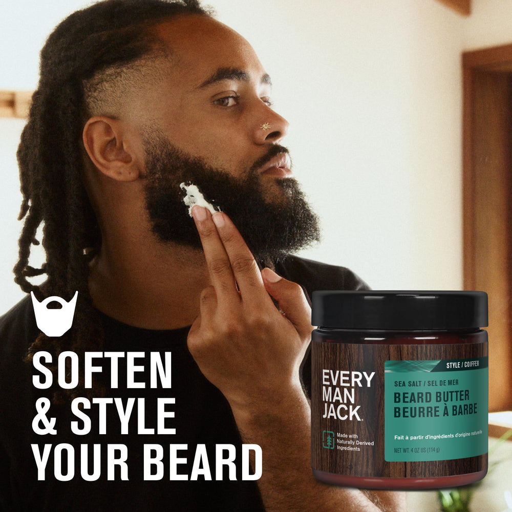 Every Man Jack open jar close-up of butter texture for rich conditioning benefit