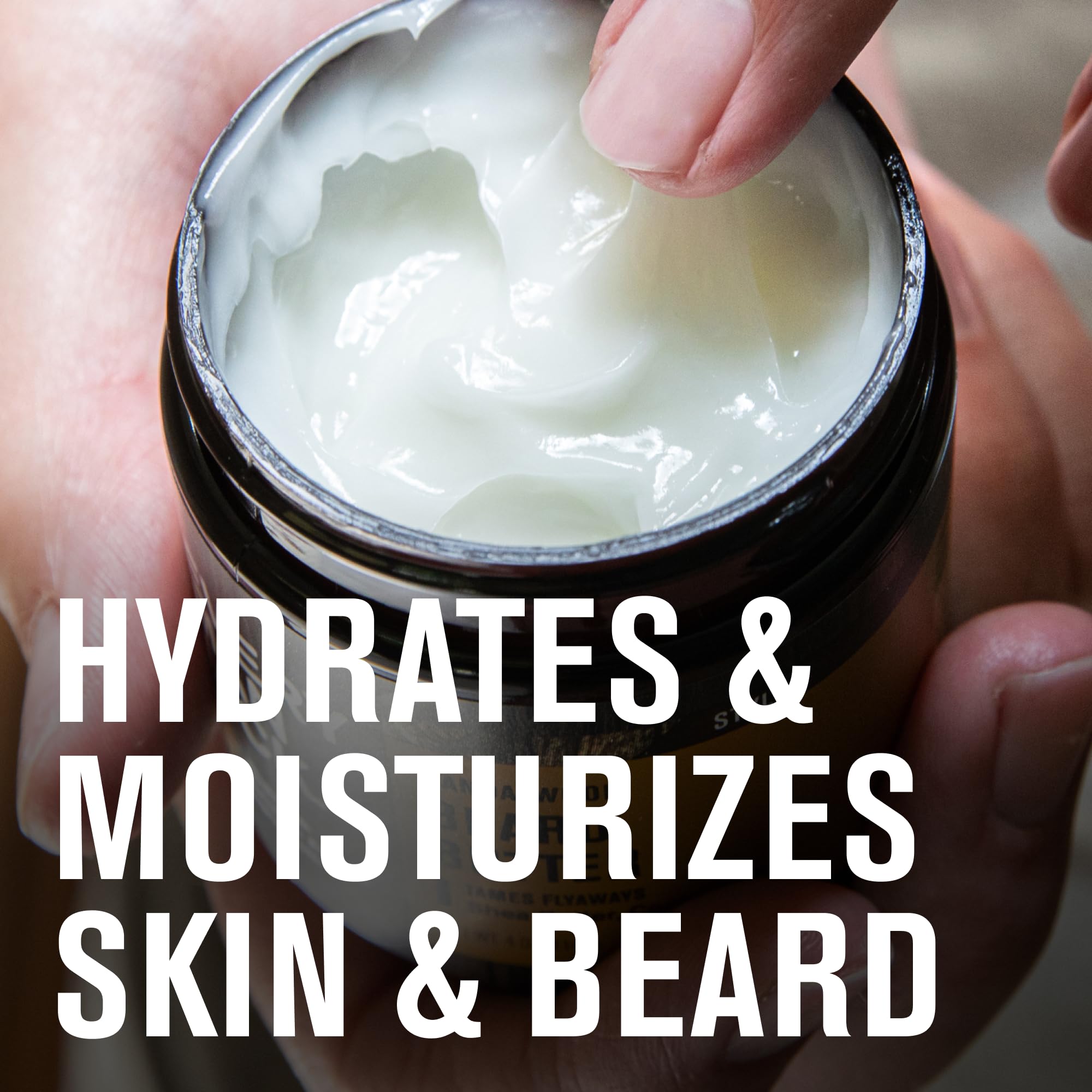 Every Man Jack Vanilla Cedar open jar showing creamy formula and easy application benefit