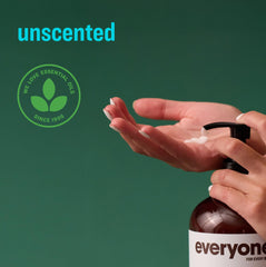 everyone application on hands in use, soothes and hydrates dry skin