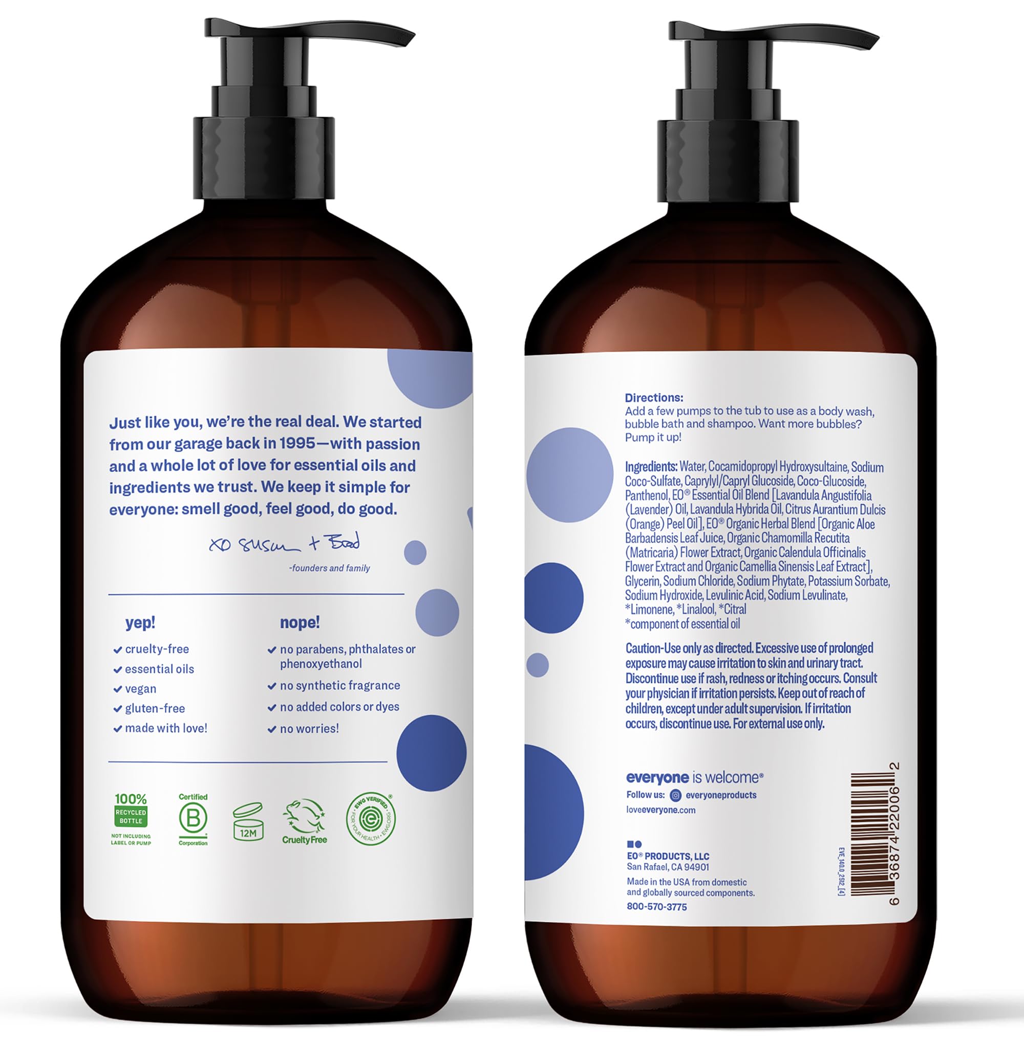 everyone for every body close-up of the bottle label highlighting ingredients and usage
