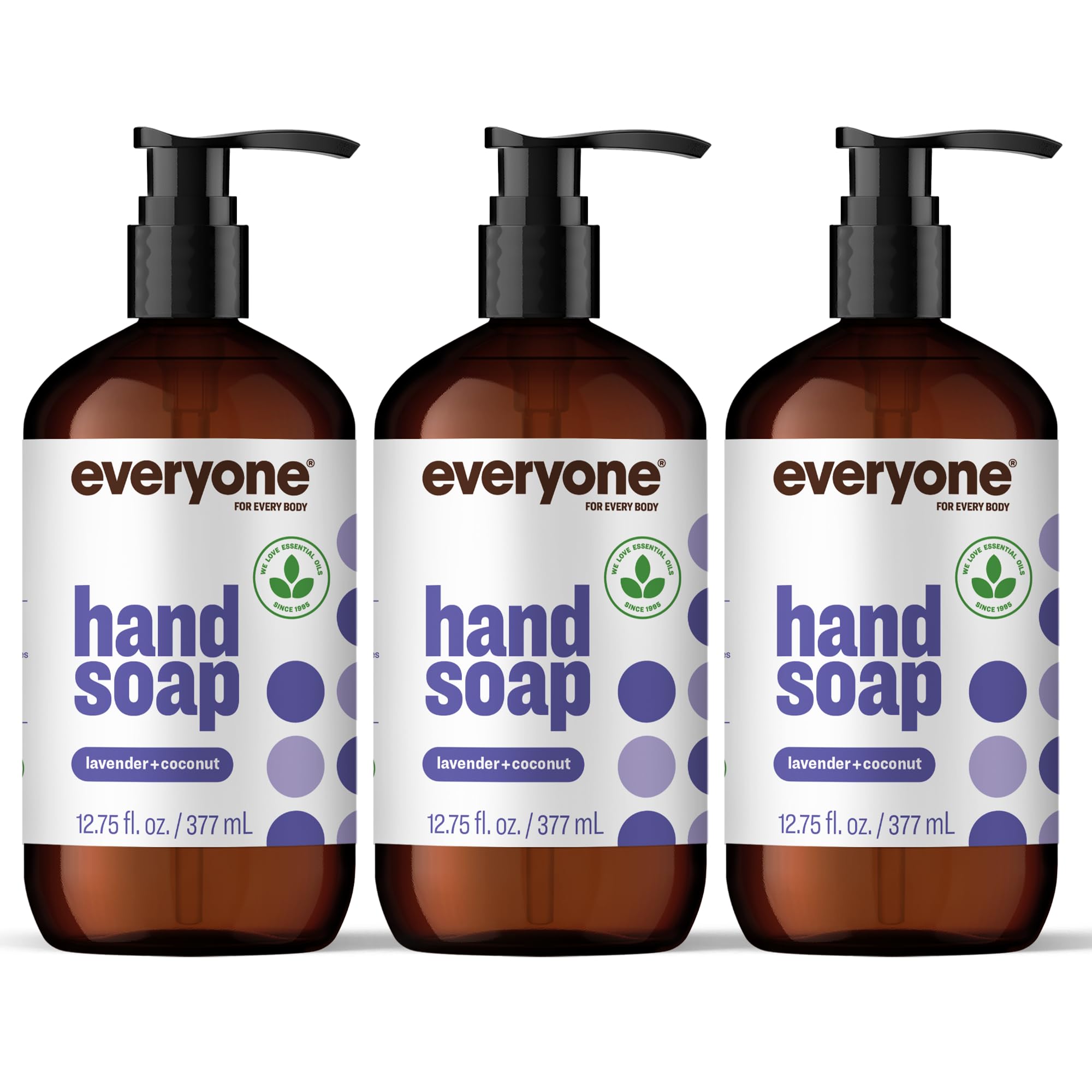 everyone lavender coconut front packaging showing three bottles and calming scent