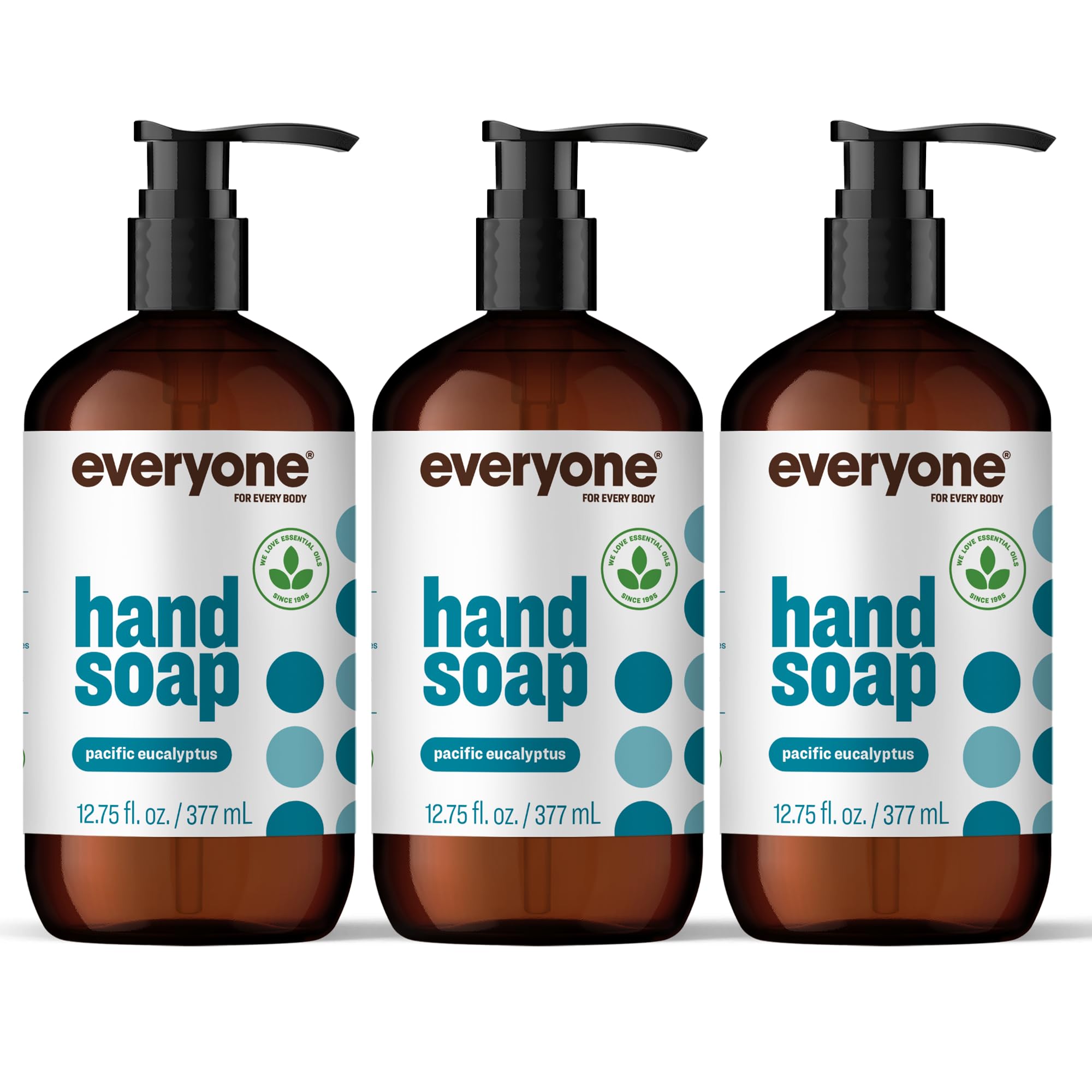 everyone front view of three Pacific Eucalyptus bottles showing packaging and scent benefit