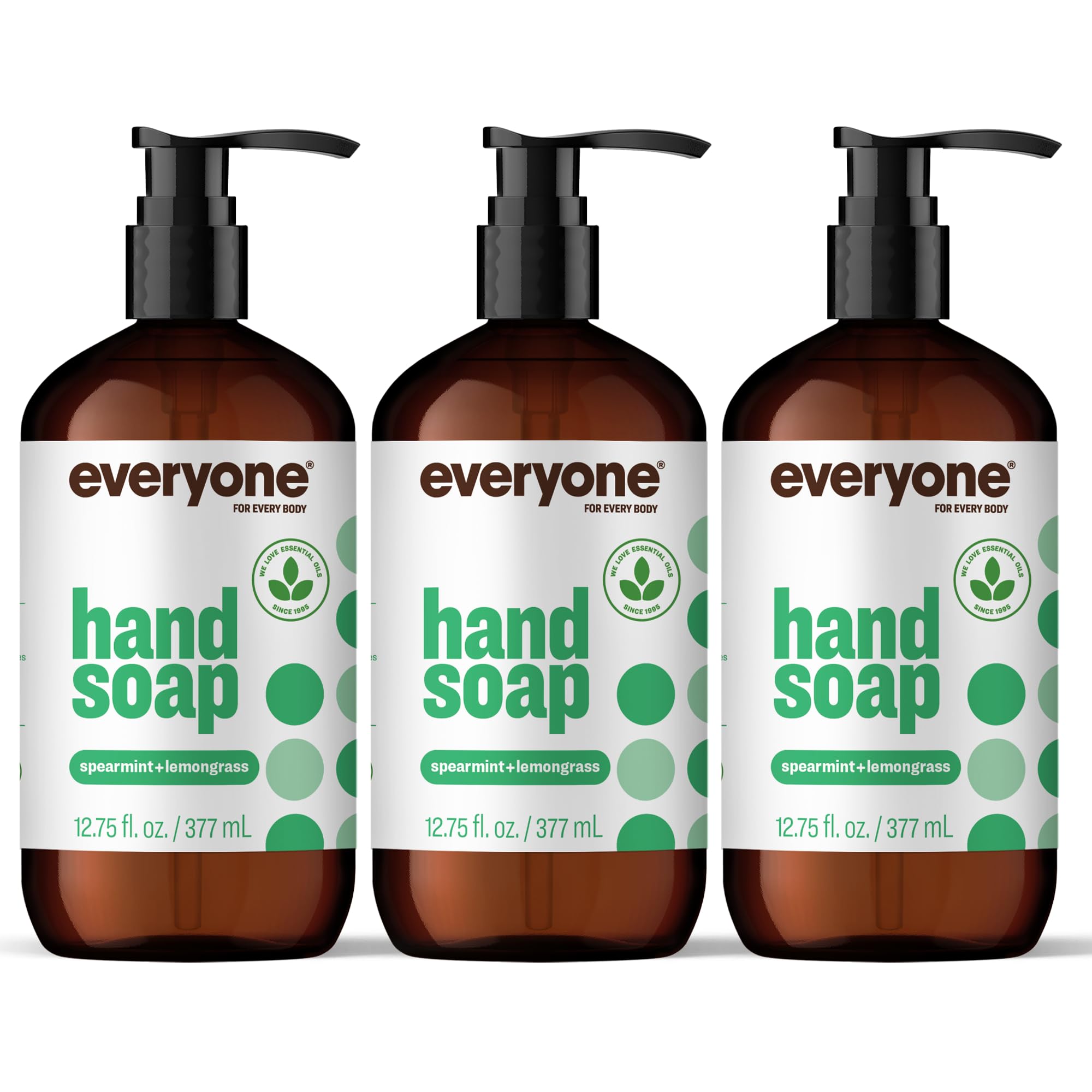 everyone front packaging showing three spearmint lemongrass bottles and recyclable label benefit