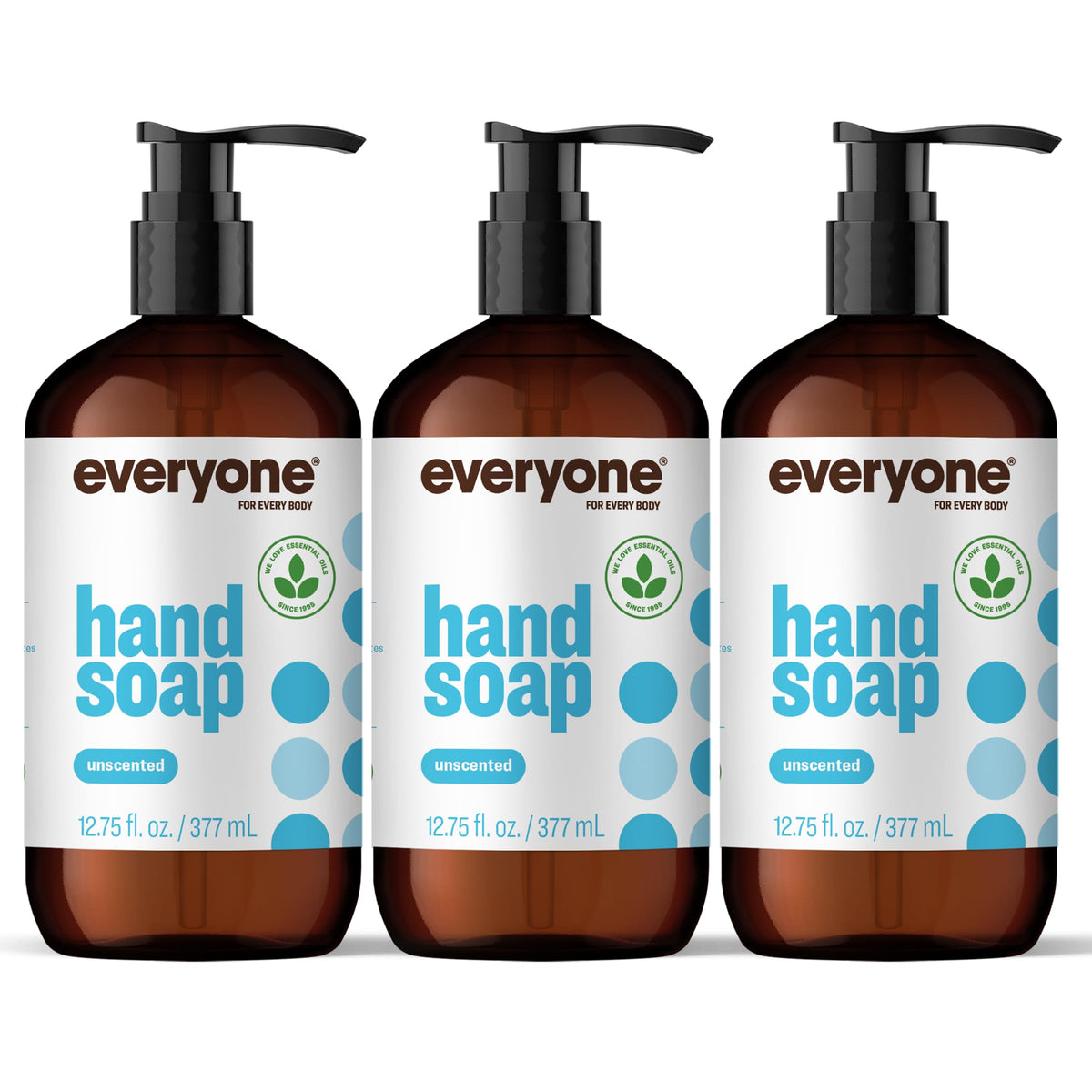 everyone front packaging showing three recycled bottles and clean design benefit: clear product choice