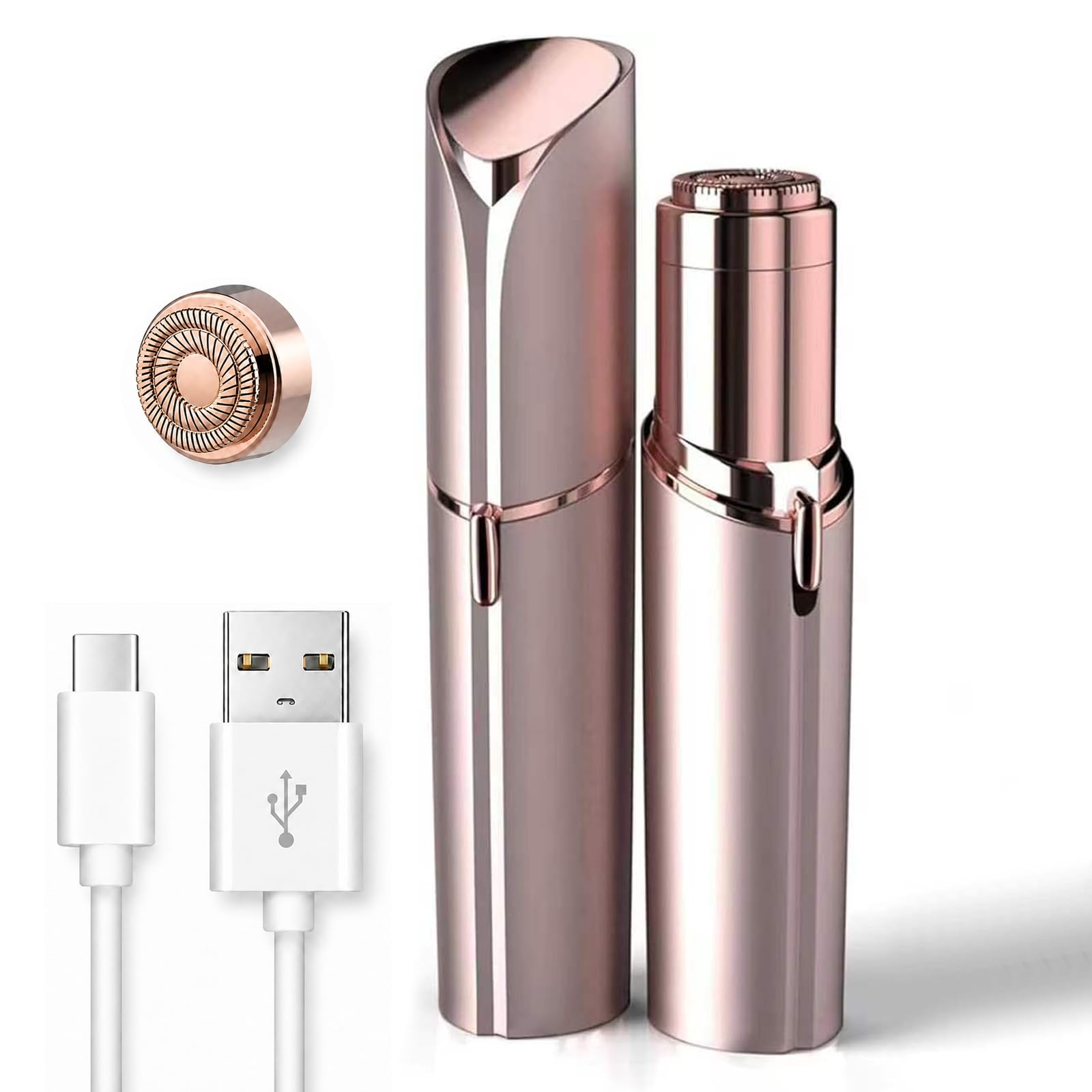 EVIEY front view of rose gold rechargeable facial trimmer for precise, pain-free hair removal