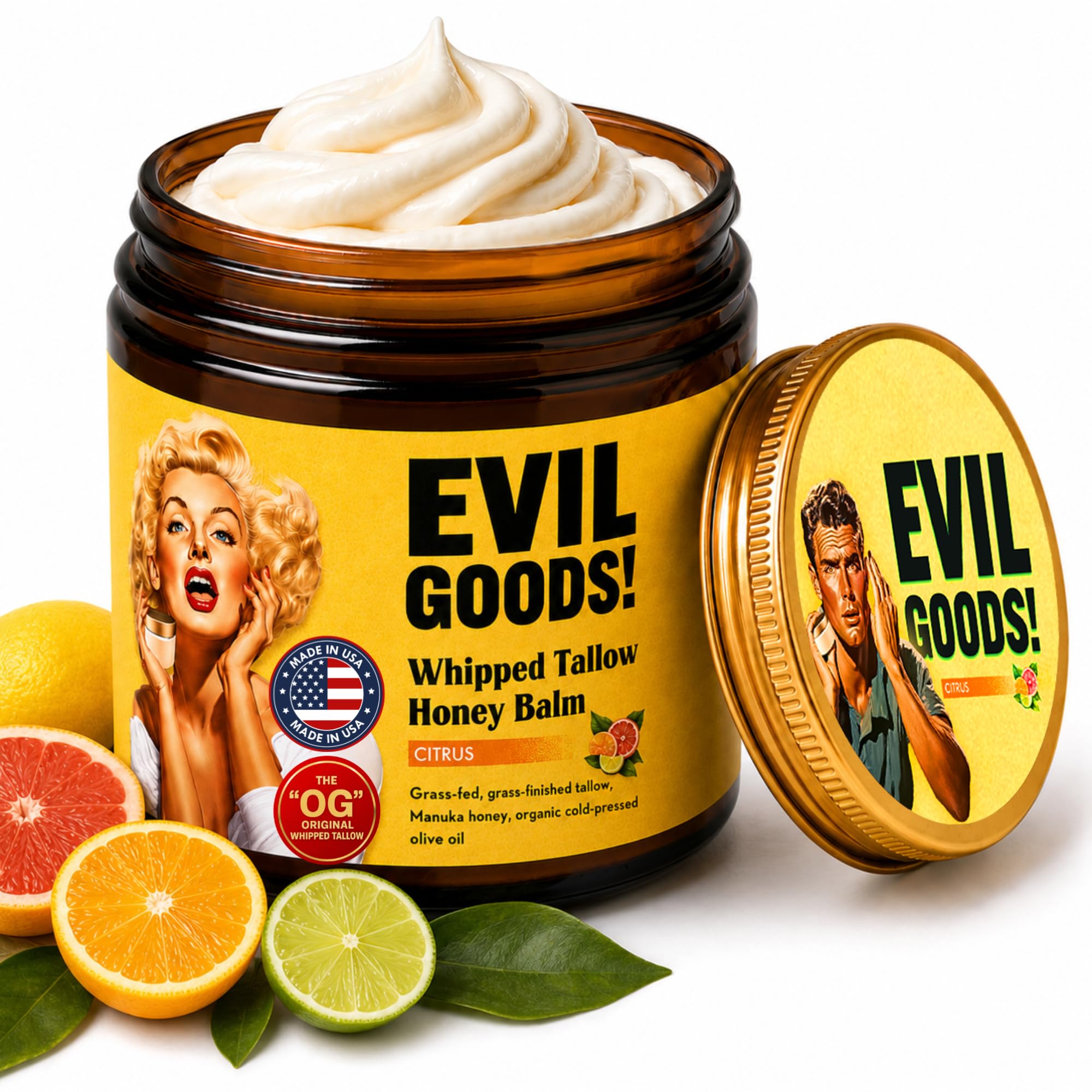 EVIL GOODS jar front view shows clean packaging and sustainable glass