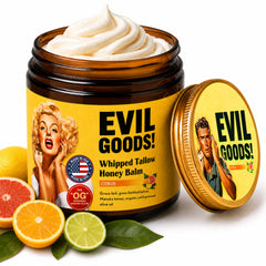 EVIL GOODS jar front view shows clean packaging and sustainable glass
