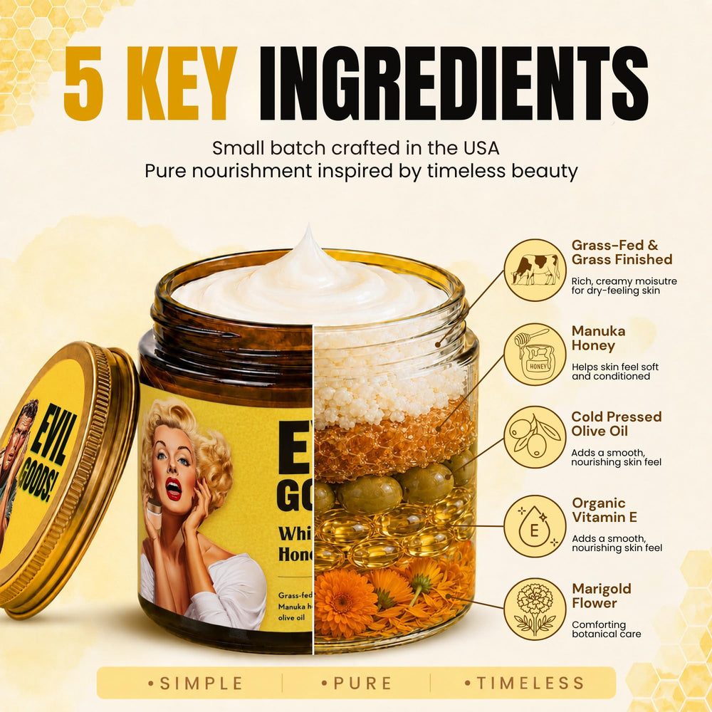 EVIL GOODS open jar whipped texture illustrating easy melt and spread