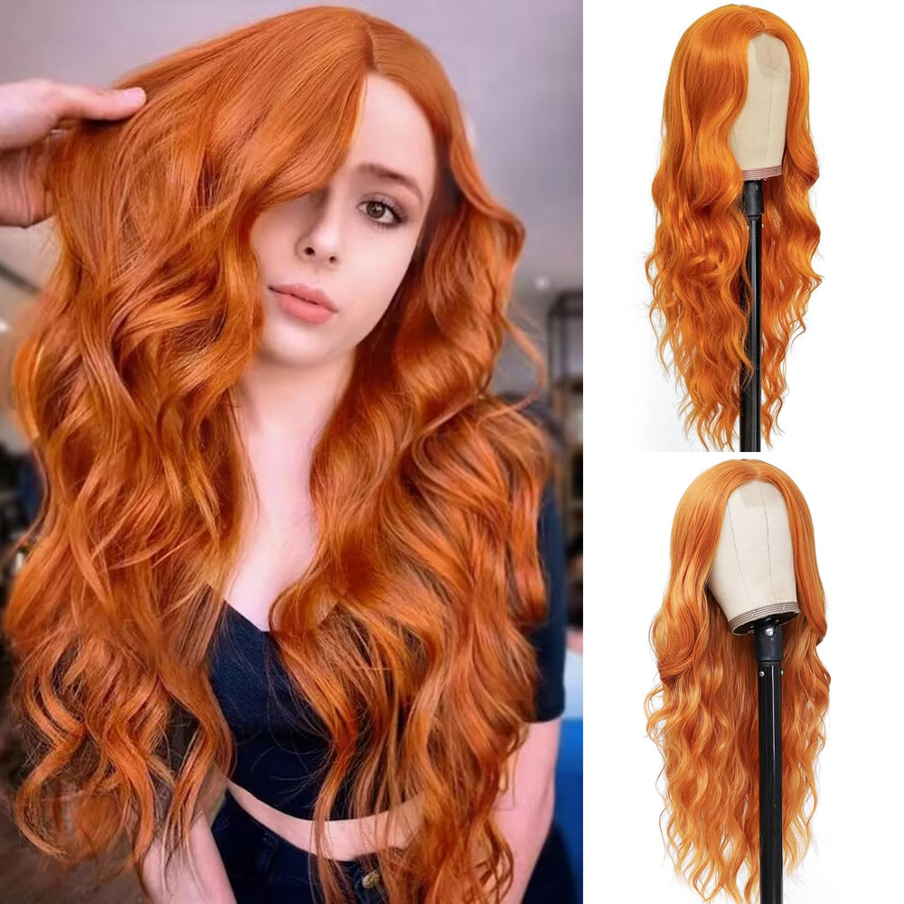 EVLYNN front view showing copper orange waves and natural middle part for instant style