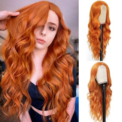 EVLYNN front view showing copper orange waves and natural middle part for instant style