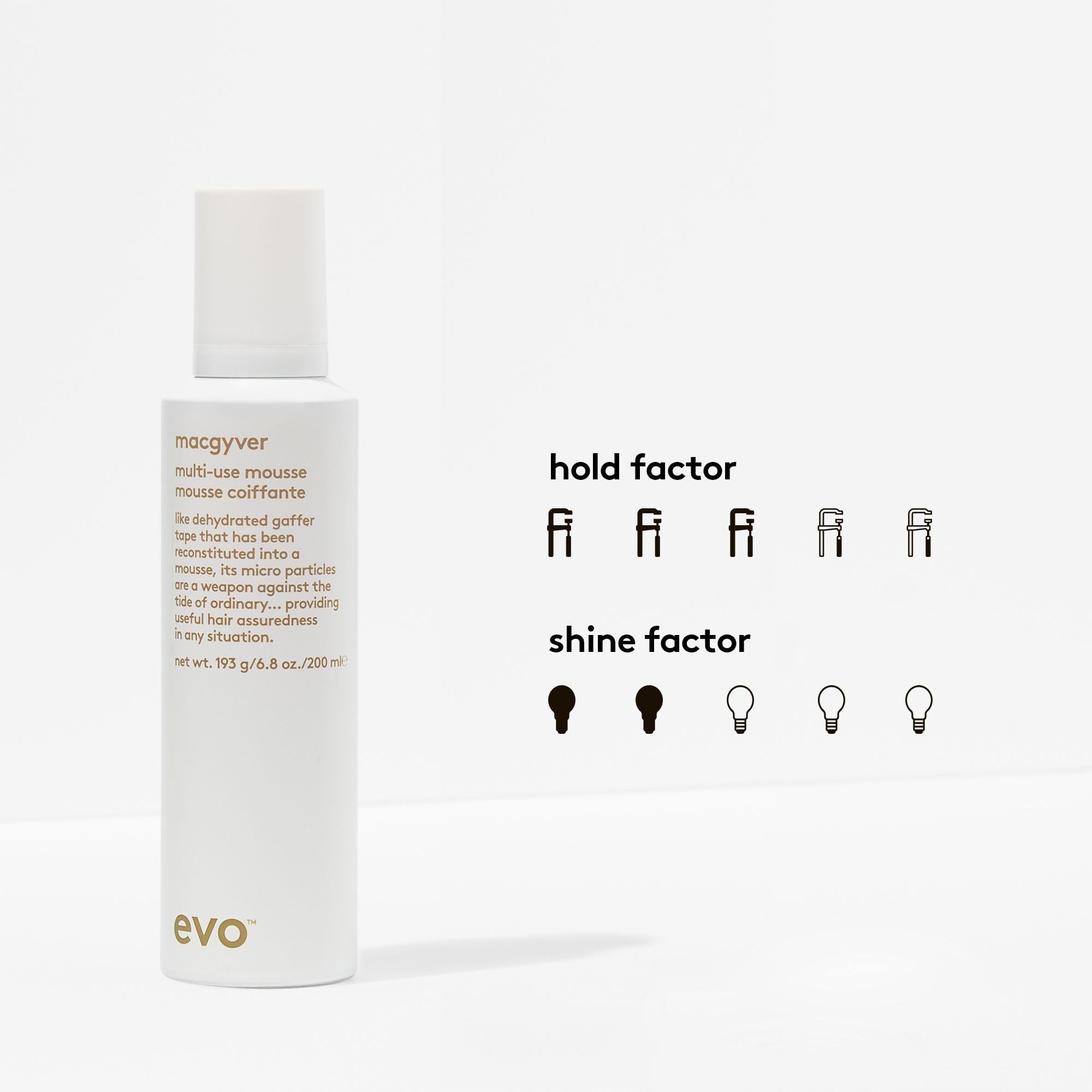EVO Macgyver foam texture dispensed on palm illustrating lightweight, airy hold