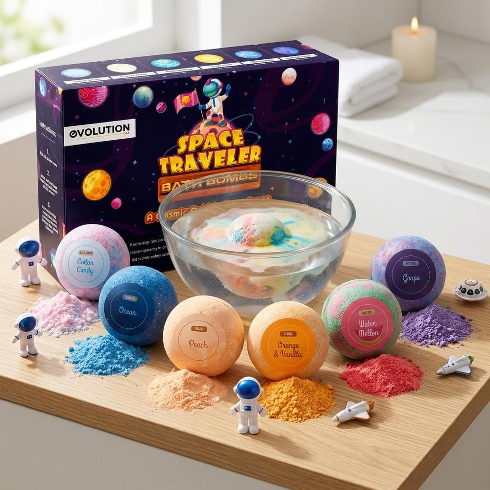EvolutionUSA bath bomb in hand to show scale and large long-fizz size