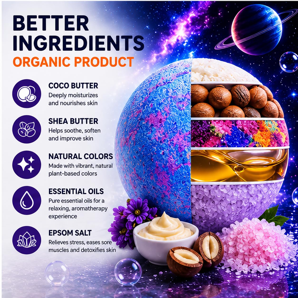 EvolutionUSA collection of space toys from bath bombs for continued play