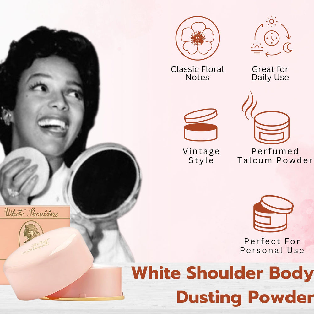 Evyan White Shoulders beside a hand showing 2.6 oz travel-friendly scale benefit