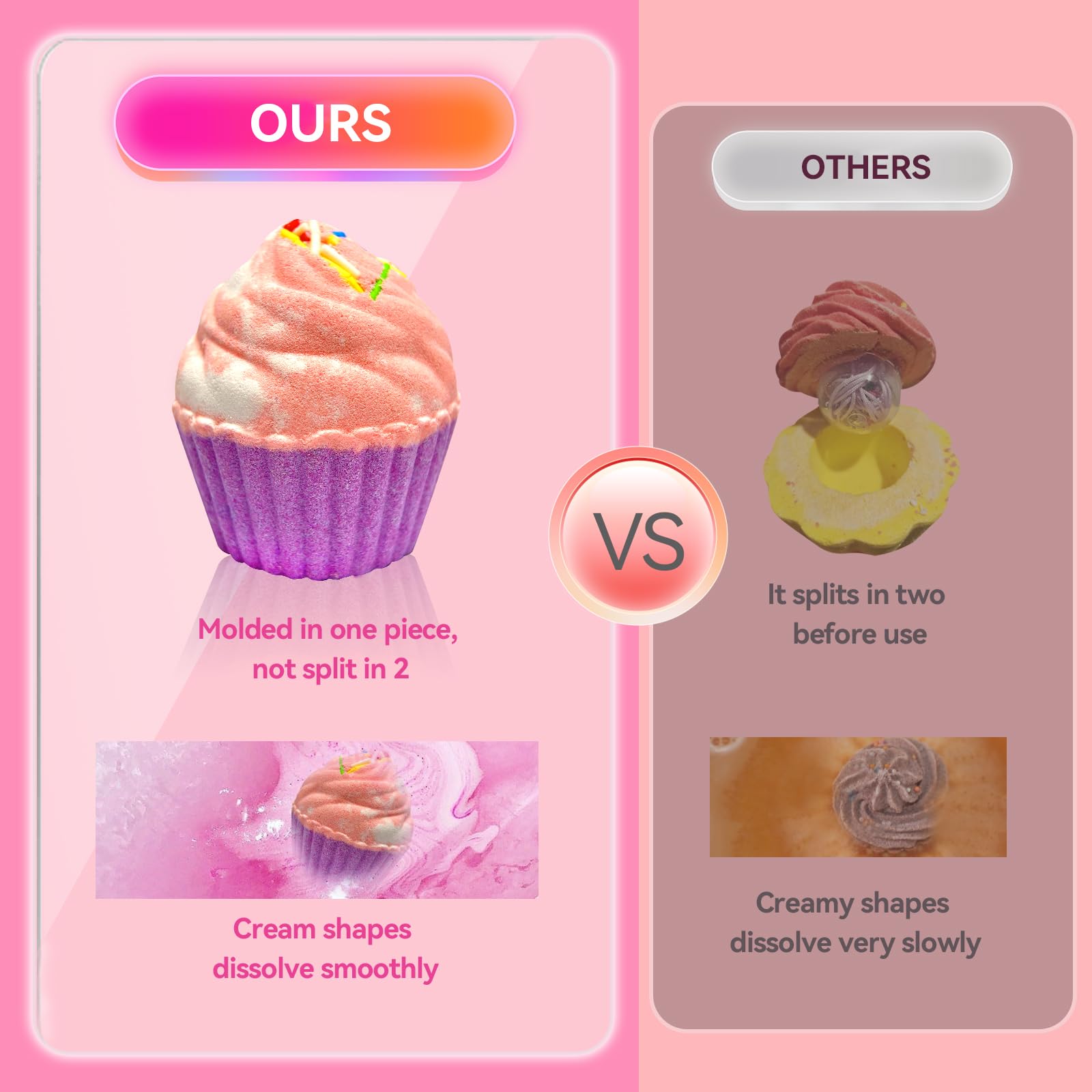 Excalla four different scented cupcake bombs displayed to show variety and scent choice