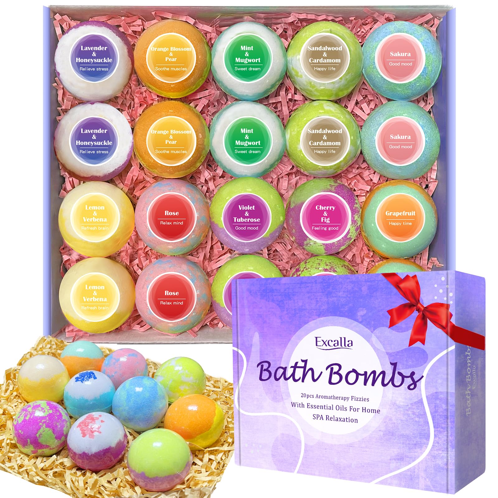 Excalla front packaging showing 20-piece gift set and variety benefits