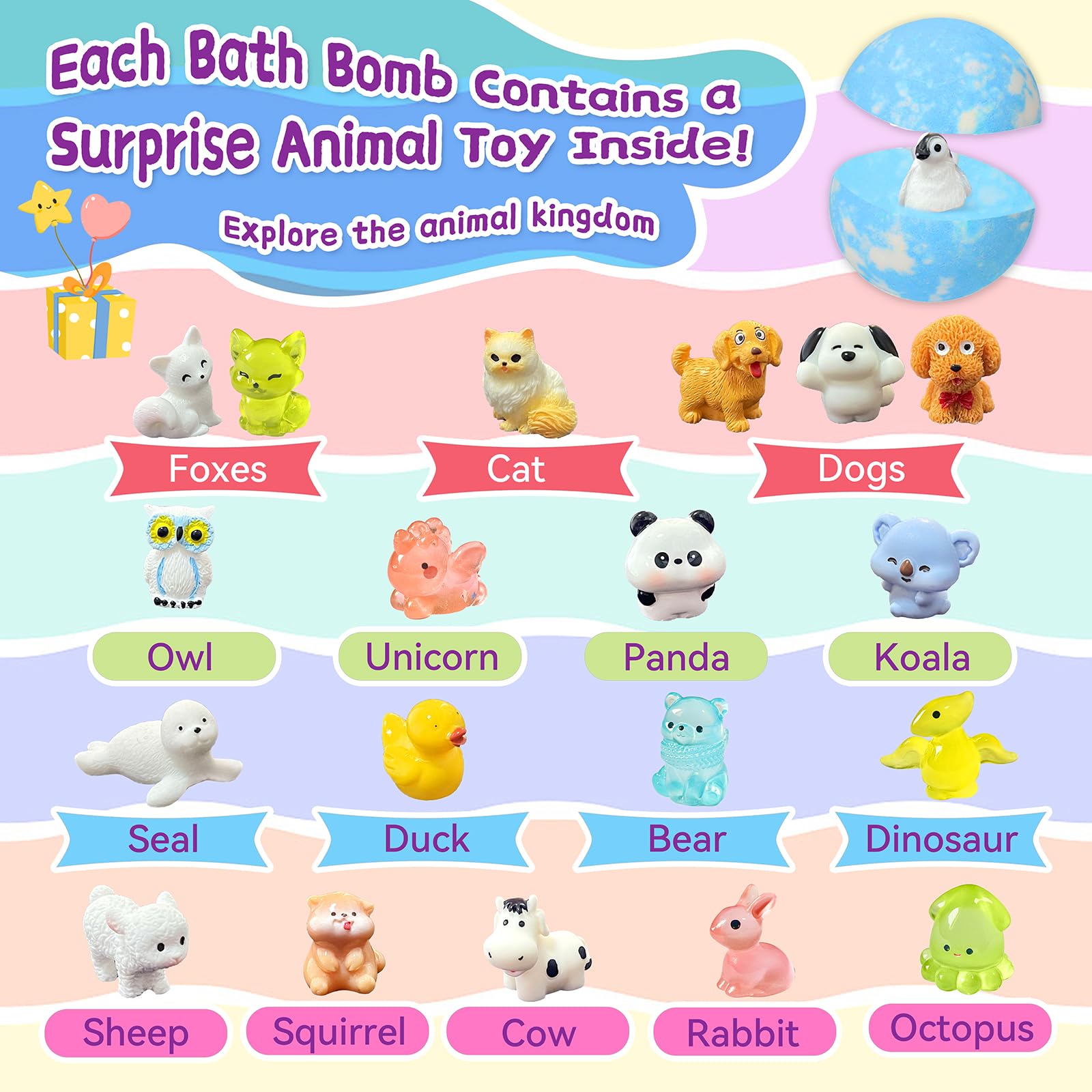 Excalla small animal toy revealed from bath bomb promoting surprise play