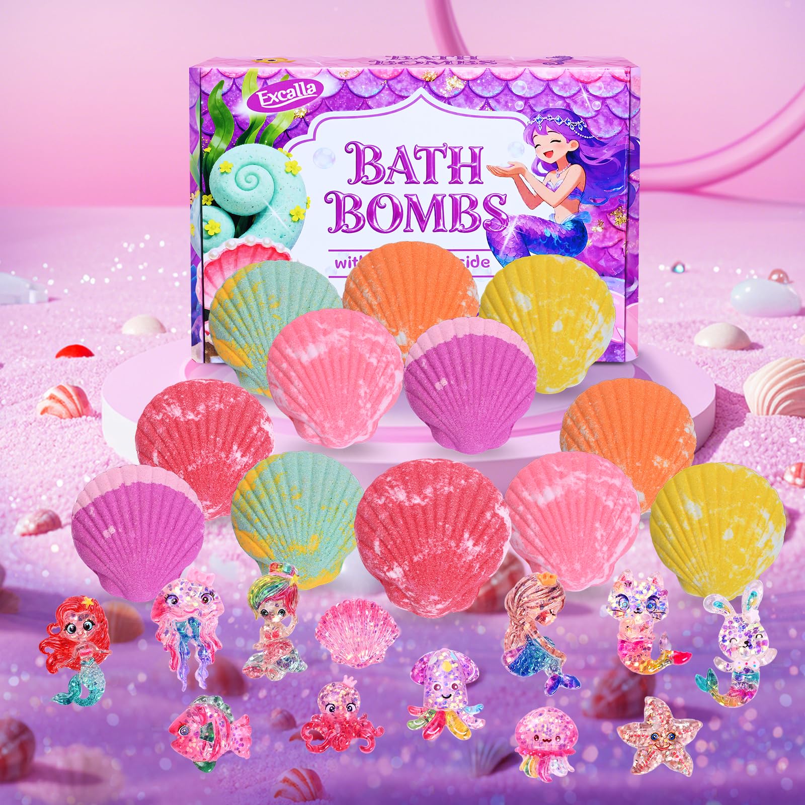 Excalla revealed mermaid toy inside bomb, offering a surprise collectible for kids