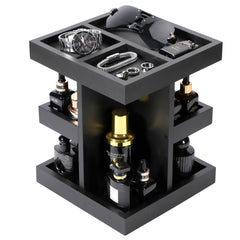 EXIN DECHEN front view of wooden cologne stand showing clean display benefit