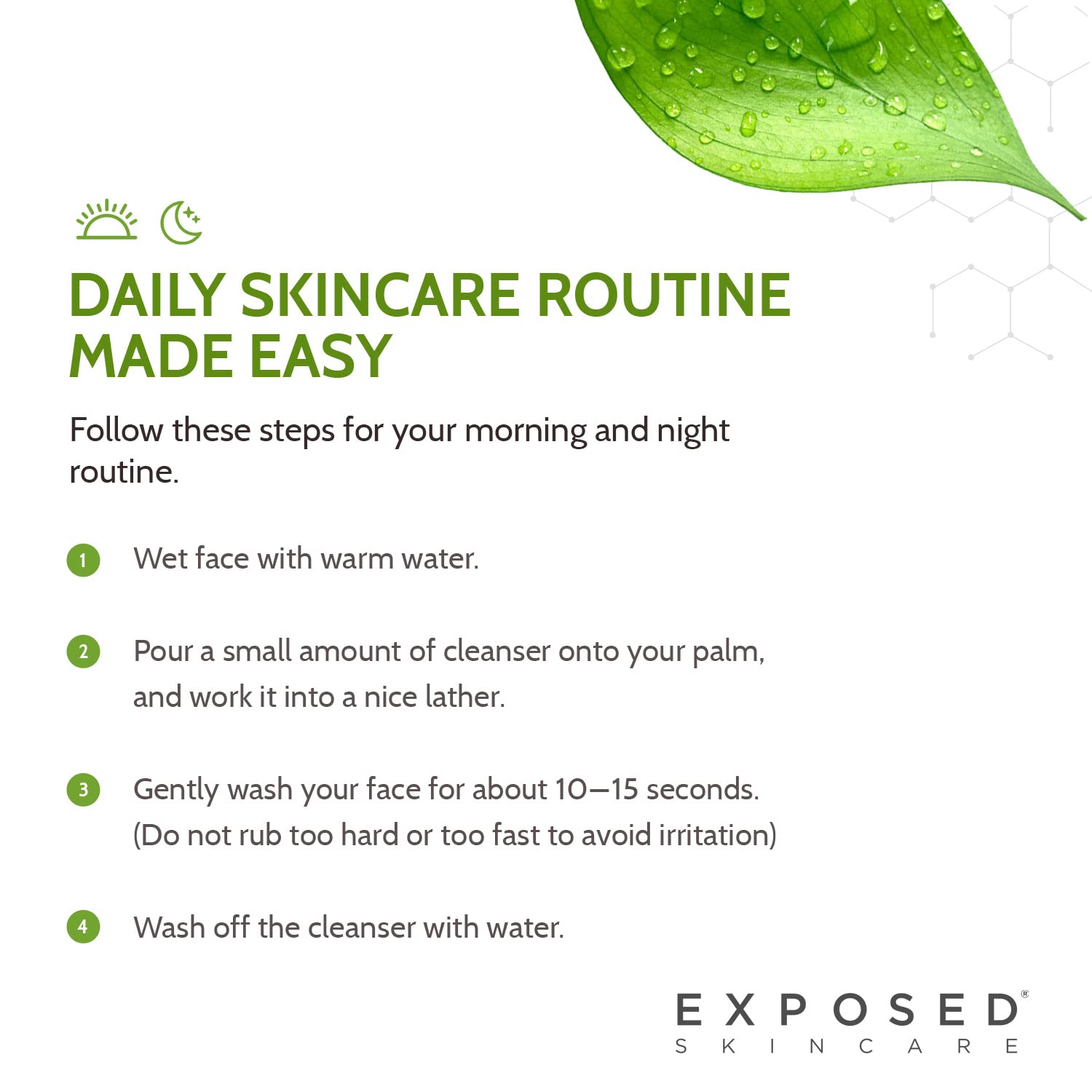 Exposed Skin Care on bathroom shelf showing daily routine and shelf-ready benefit