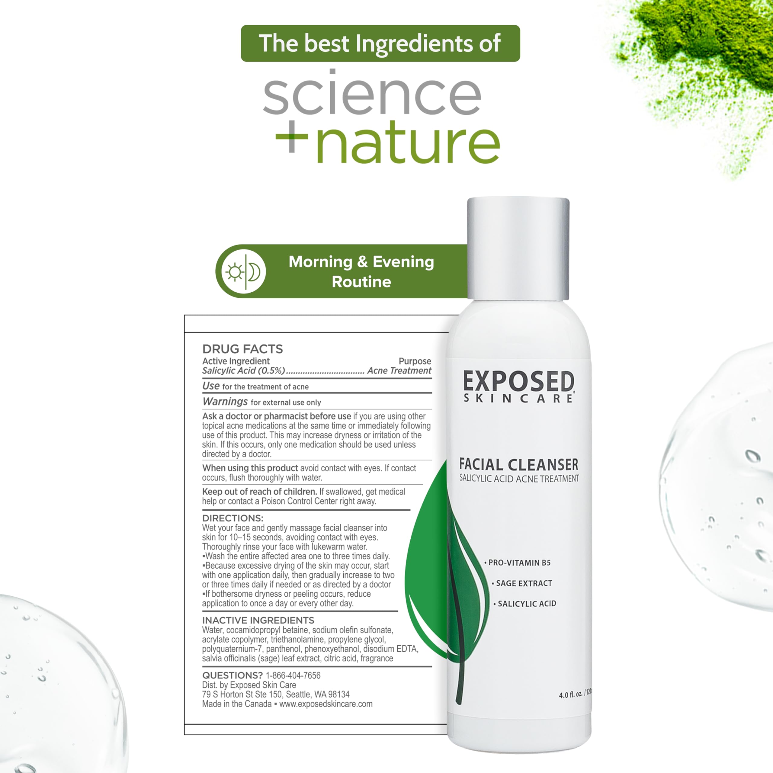 Exposed Skin Care in-use at sink demonstrating effective morning cleansing benefit