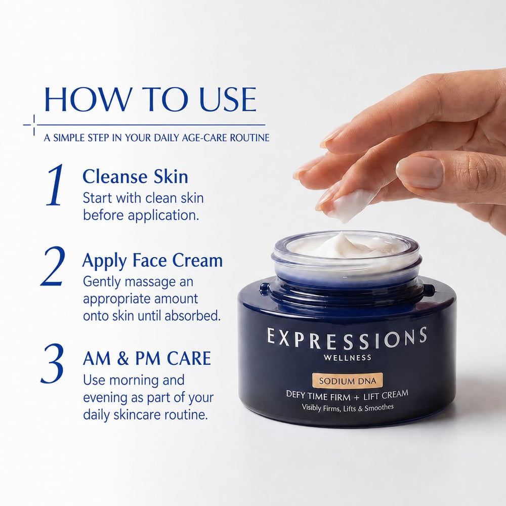 EXPRESSIONS WELLNESS jar on nightstand signaling PM ritual and restorative benefit