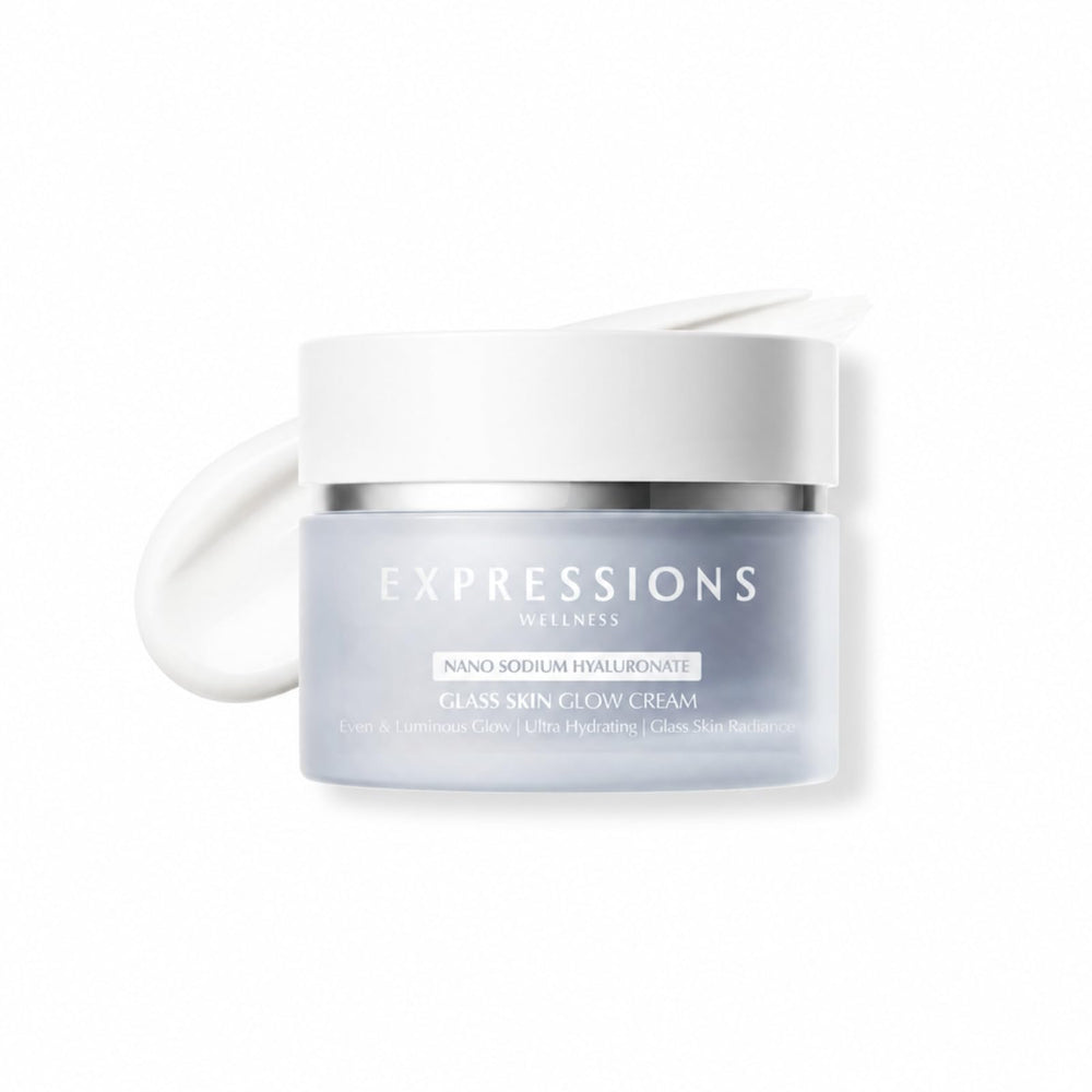 EXPRESSIONS WELLNESS front jar showing compact 45g packaging and hydration benefit